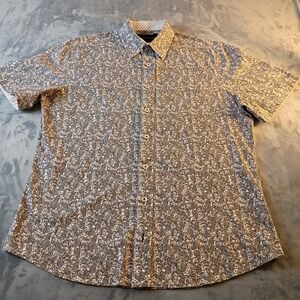 Signature Studio Mens Paisley Button Down Shirt Modern Fit Short Sleeve Black M